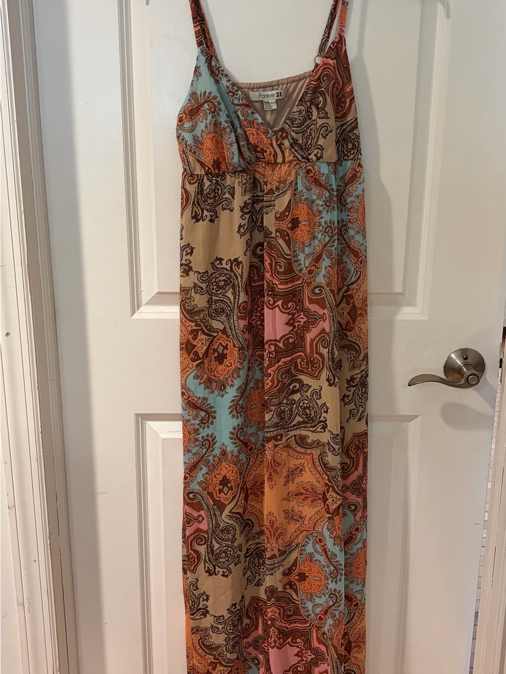 Forever 21 Paisley Maxi Dress in Beige, Orange & Light Blue